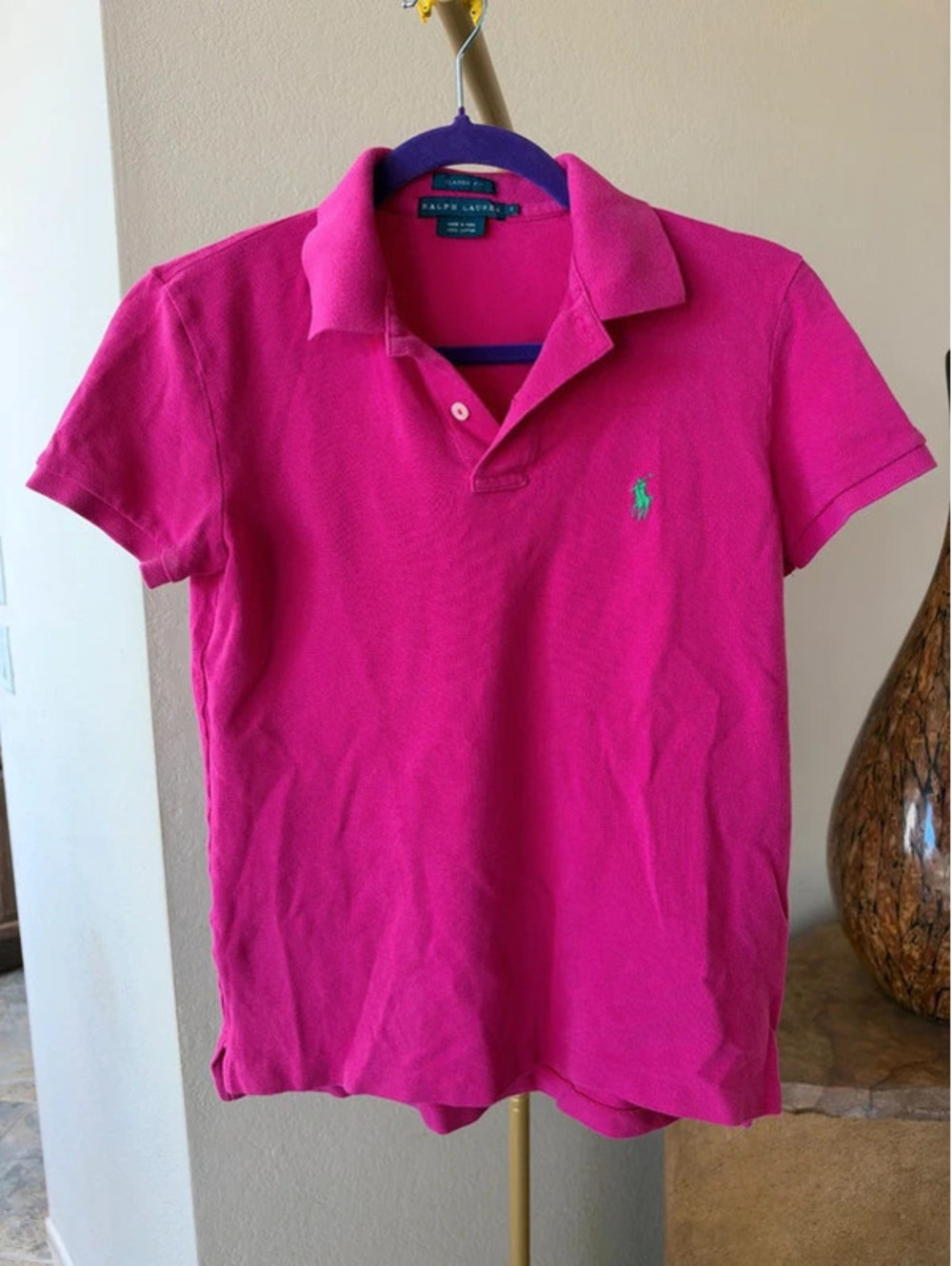 Ralph Lauren Blue Label Pink Polo Shirt Neon Green Pony Classic Fit Small